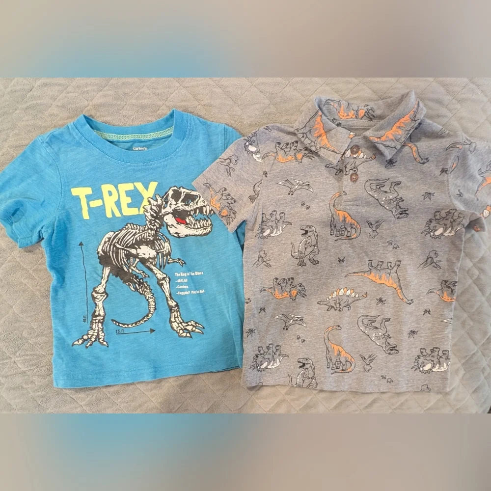 Carter's 3T T-Rex and Dino Print Tees - Blue & Gray